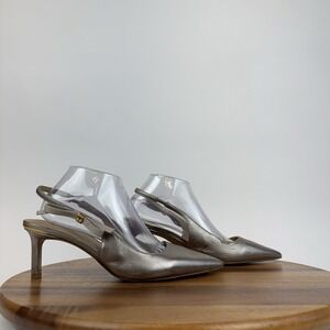 Womens Ted Baker Janie Bow Slingback Gold Leather Pointed Toe Pumps Heels Size 9